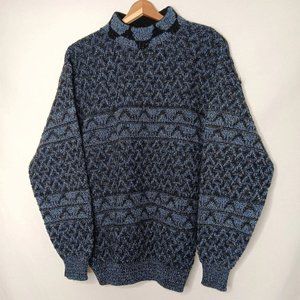 Vintage 80s JJ Cochran Men L Sweater Pullover Mock Neck Blue Black Geometric